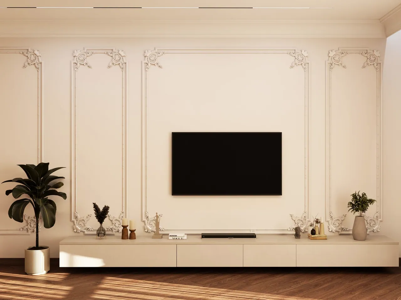 Nişantaşı daire — boiserie ve TV duvarı — 2